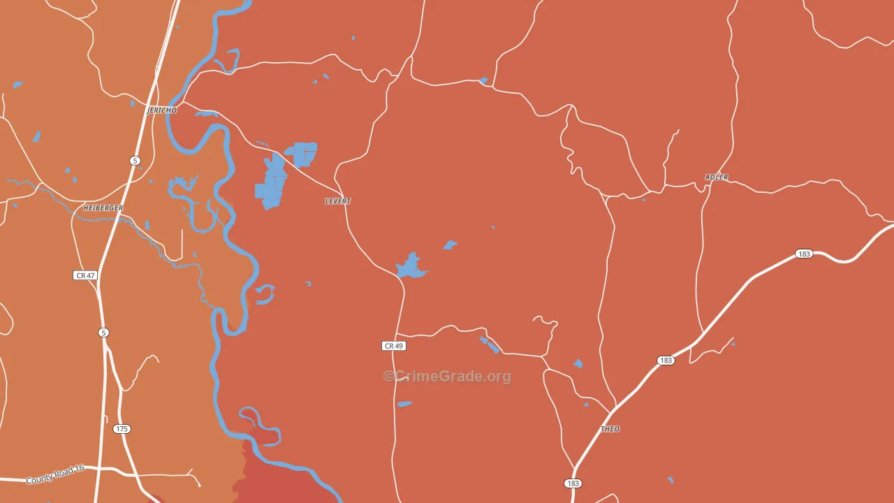 Levert, AL Map of Murder Rates