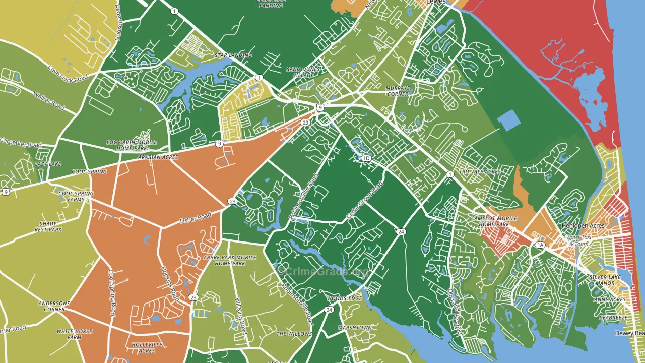 Lewes, DE Map of Murder Rates