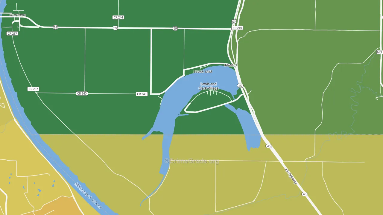 Lewis and Clark Village, MO Map of Murder Rates