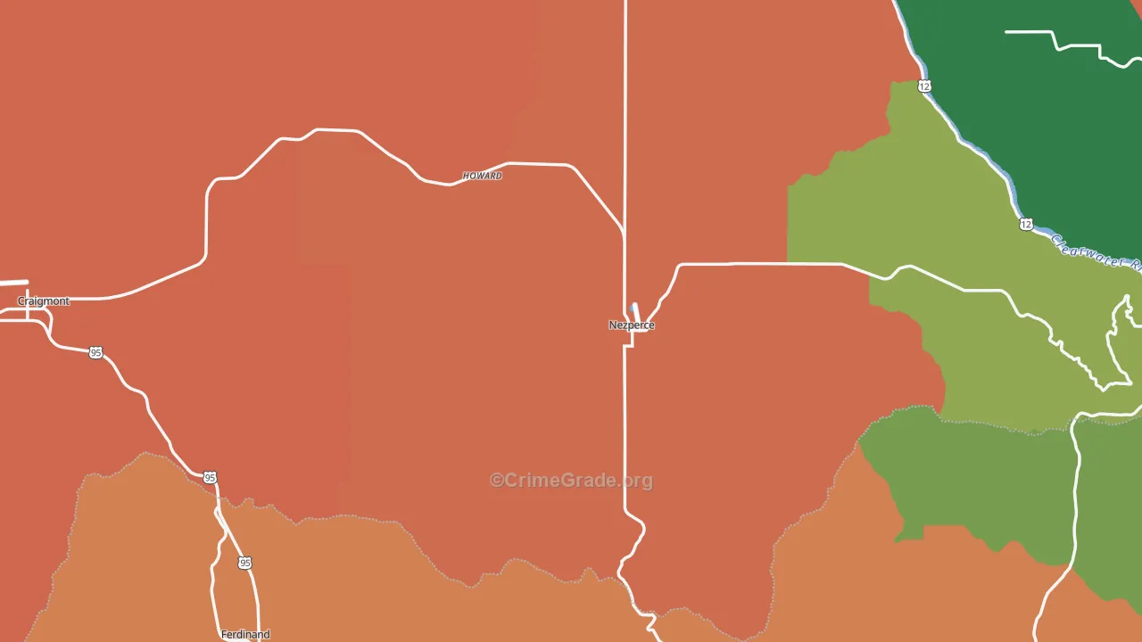 Lewis County, ID Map of Murder Rates