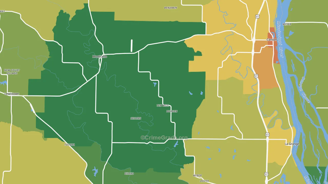 Lewis County, MO Map of Murder Rates