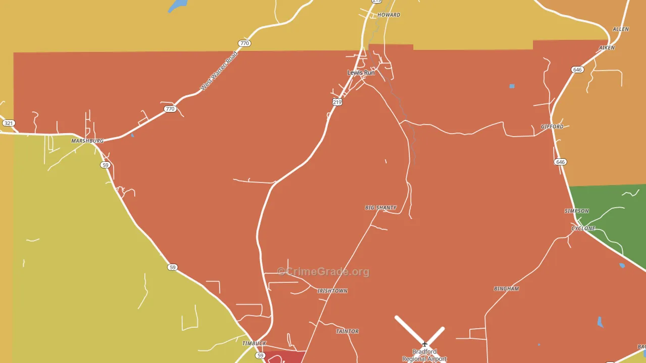 Lewis Run, PA Map of Murder Rates