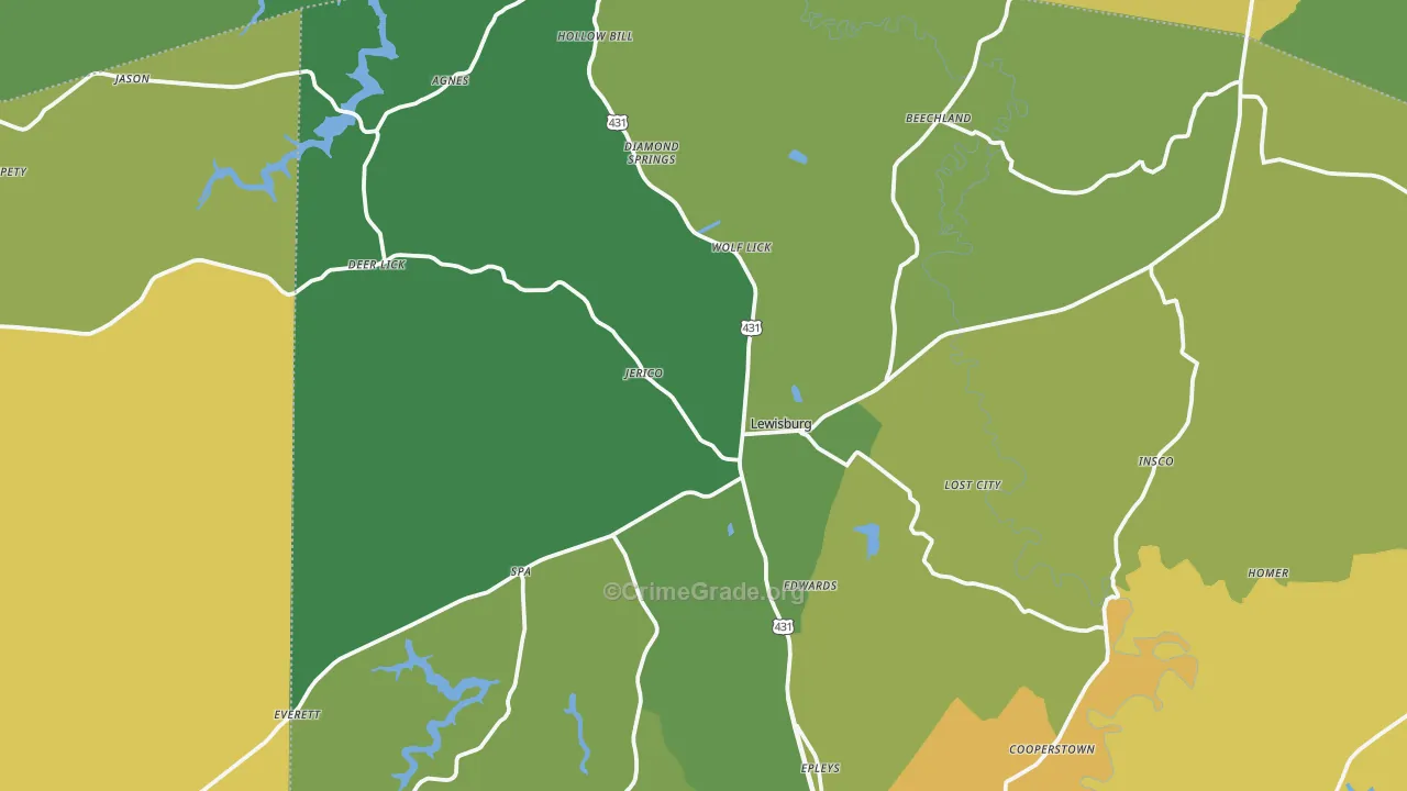 Lewisburg, KY Map of Murder Rates