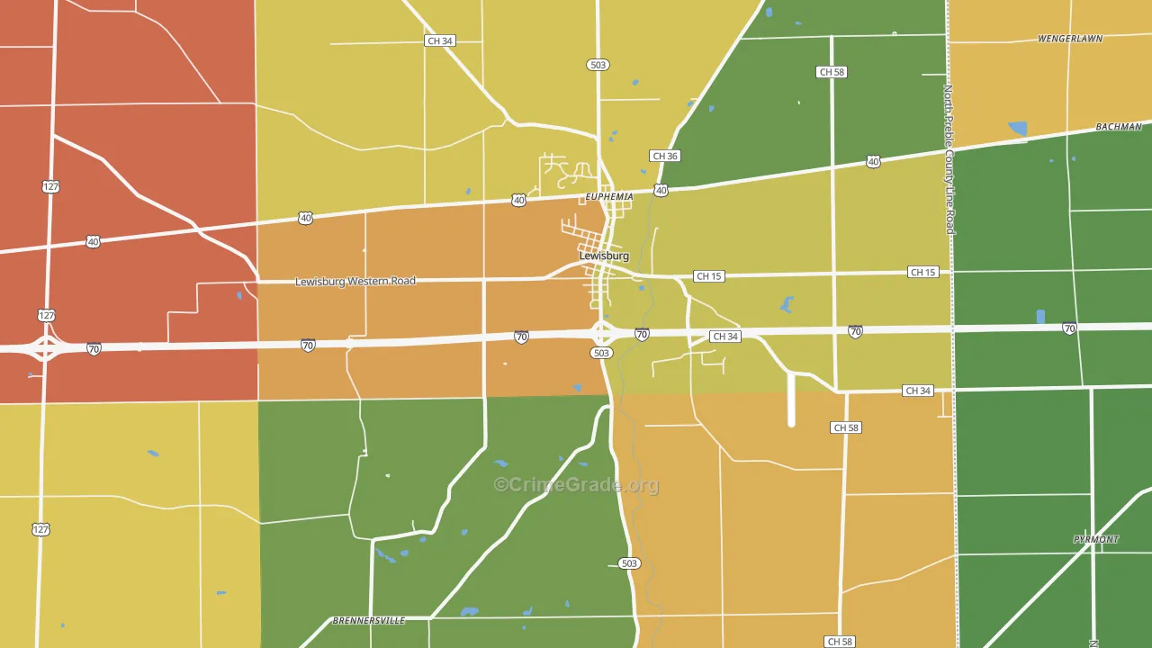 Lewisburg, OH Map of Murder Rates