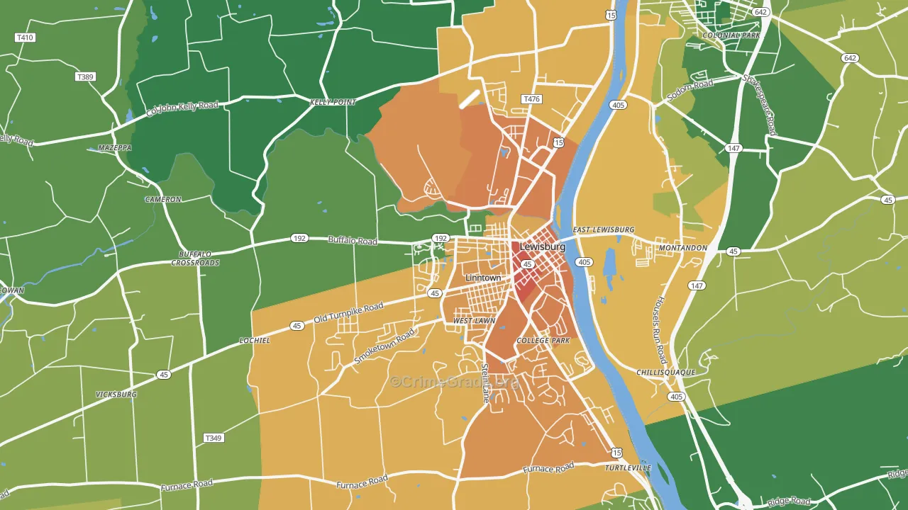 Lewisburg, PA Map of Murder Rates
