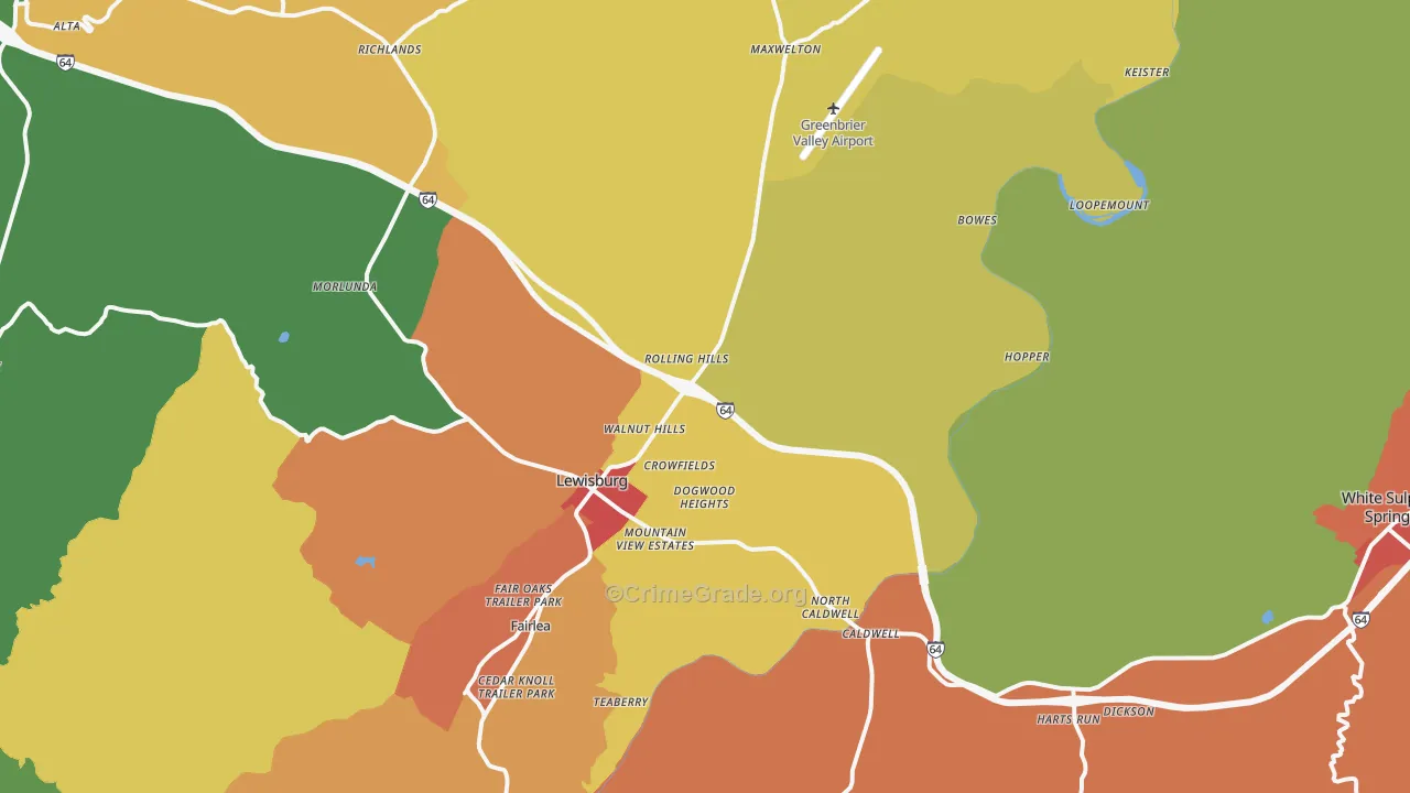 Lewisburg, WV Map of Murder Rates