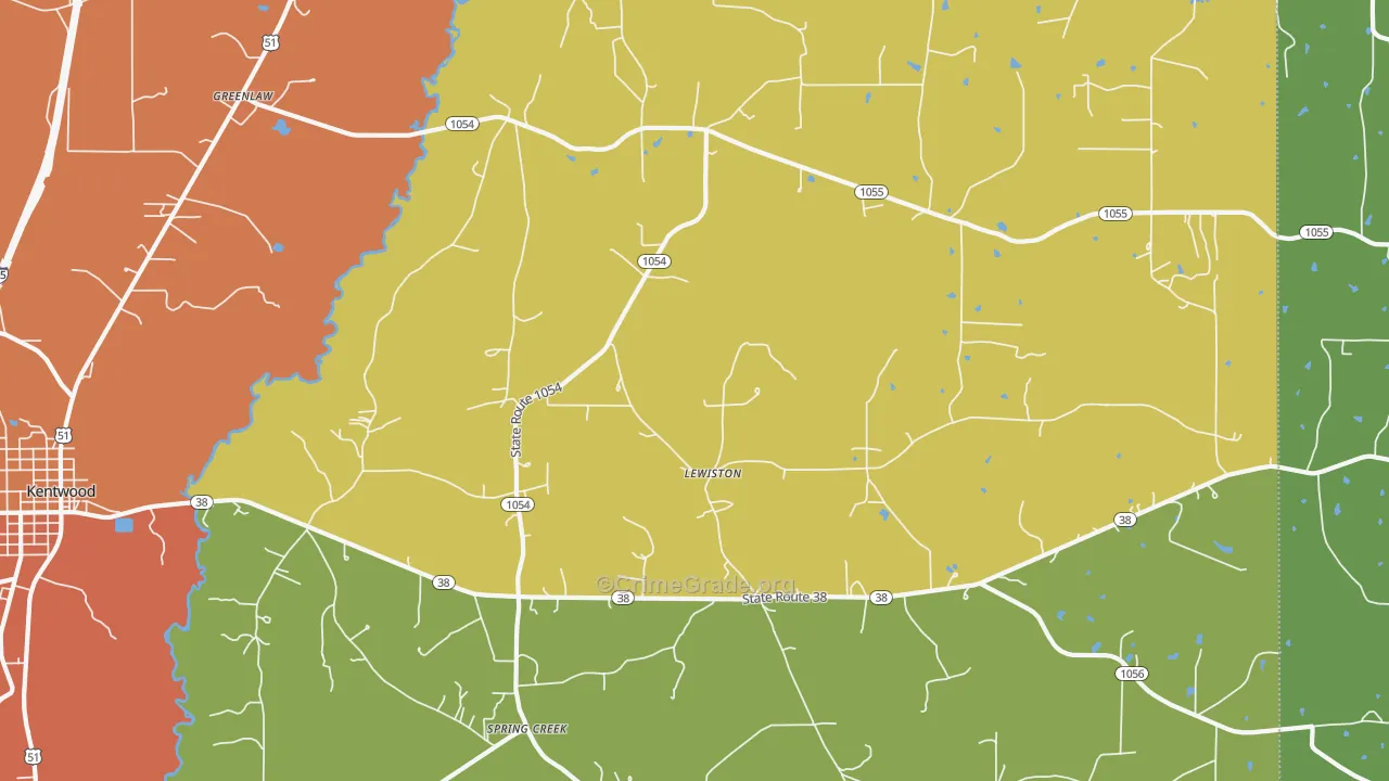 Lewiston, LA Map of Murder Rates