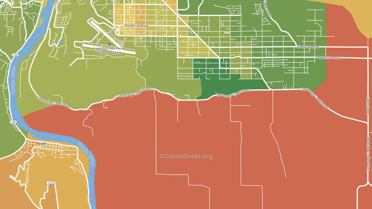 Lewiston Orchards, ID Map of Murder Rates