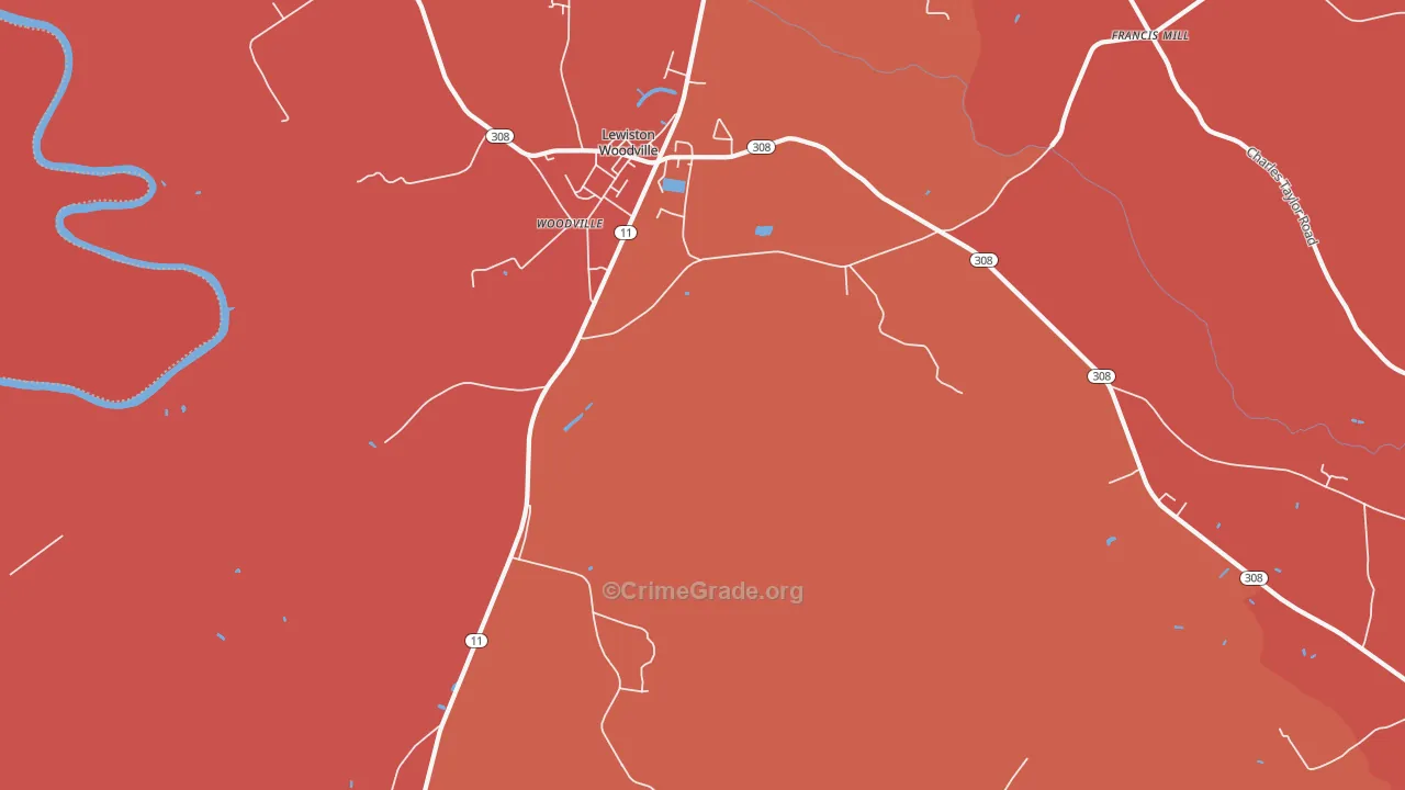 Lewiston Woodville, NC Map of Murder Rates