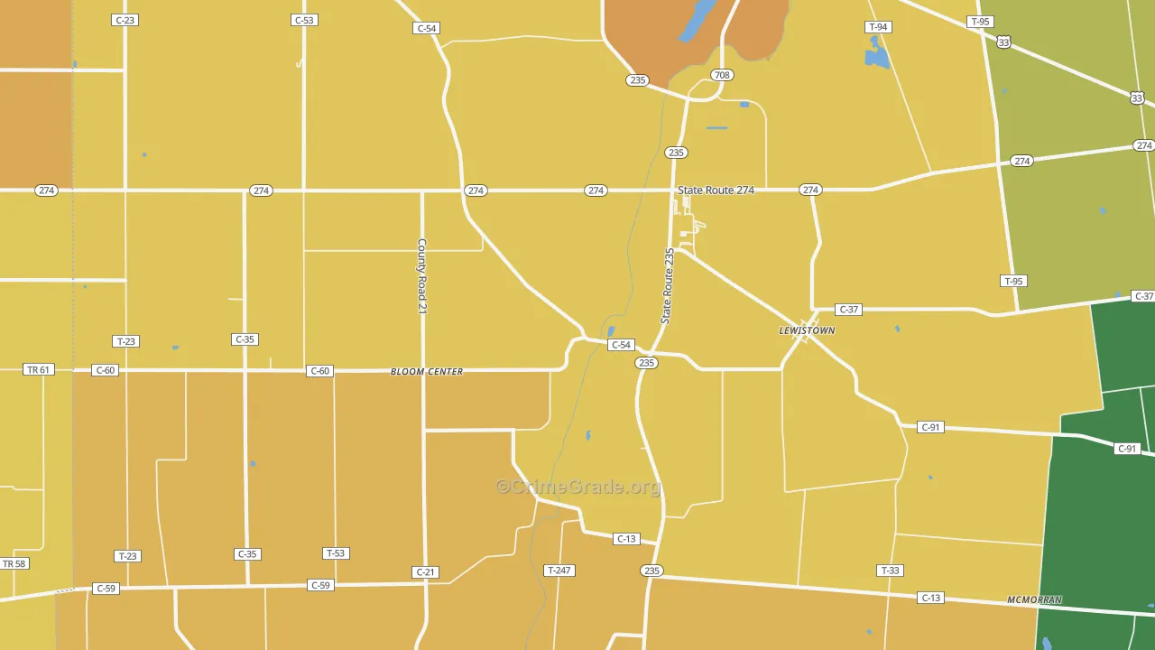 Lewistown, OH Map of Murder Rates