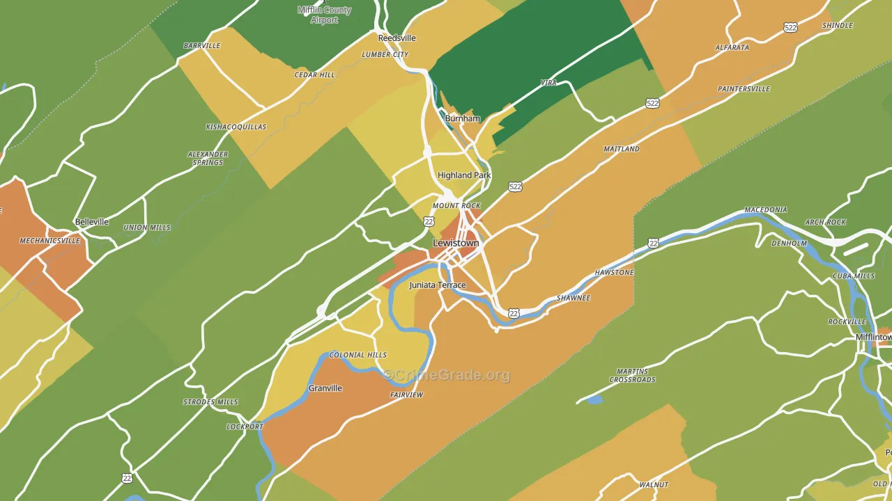 Lewistown, PA Map of Murder Rates
