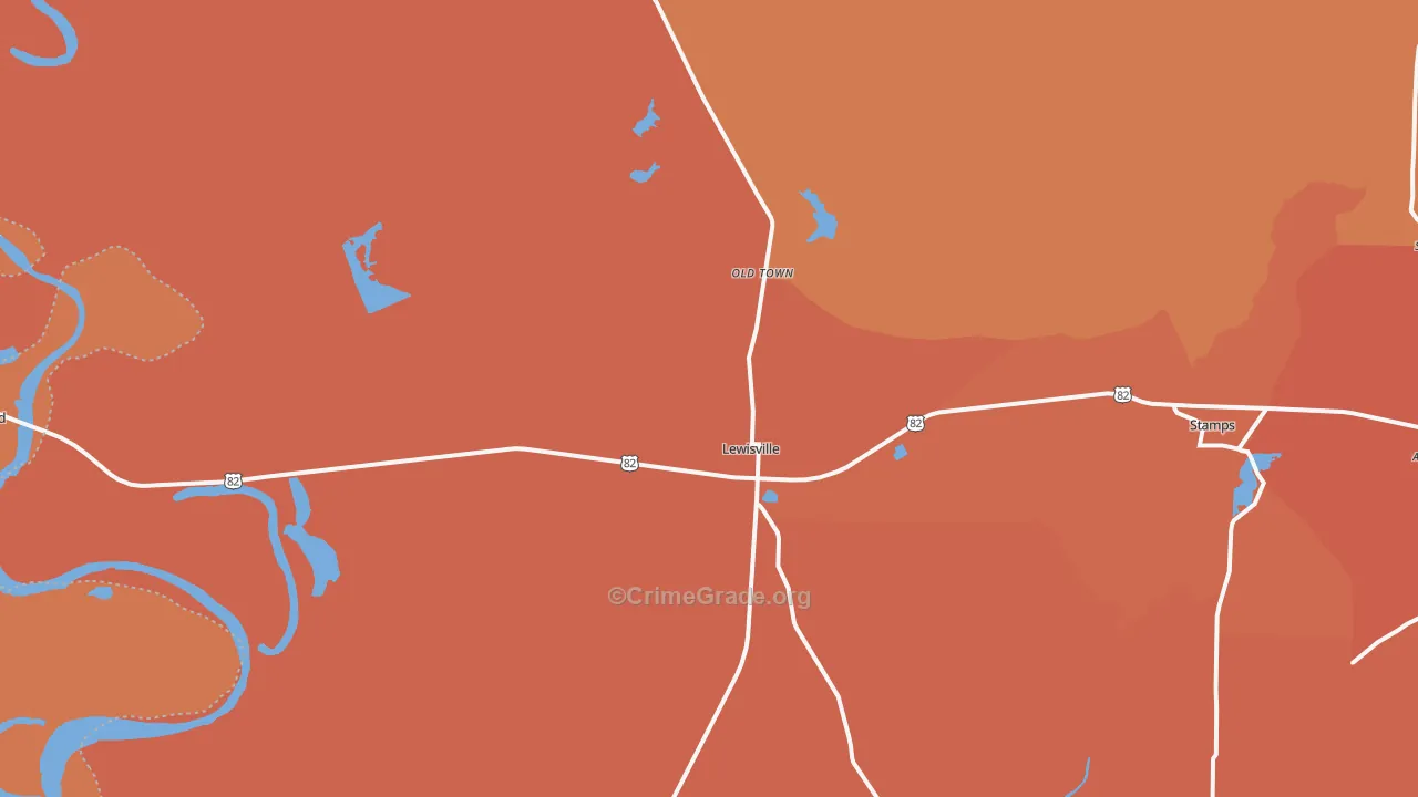 Lewisville, AR Map of Murder Rates
