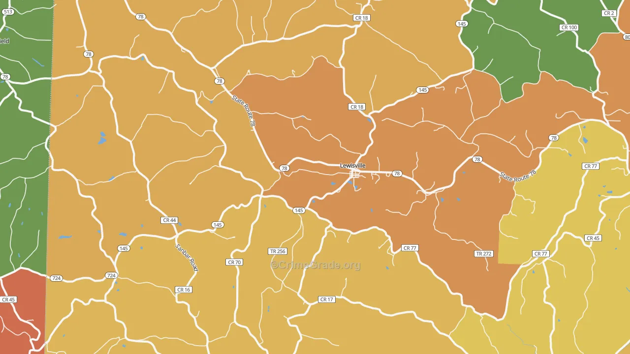 Lewisville, OH Map of Murder Rates