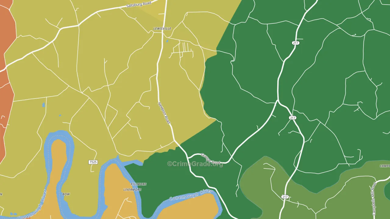 Lewisville, PA Map of Murder Rates