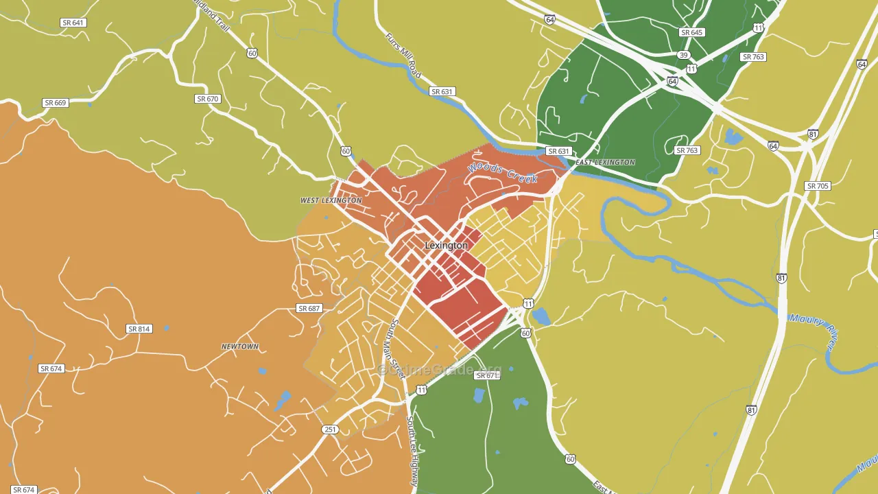 Lexington City, VA Map of Murder Rates