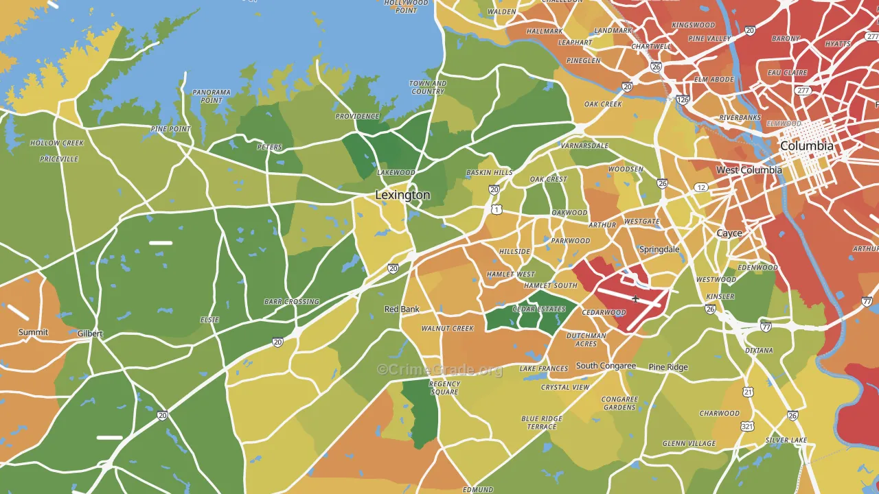 Lexington County, SC Map of Murder Rates