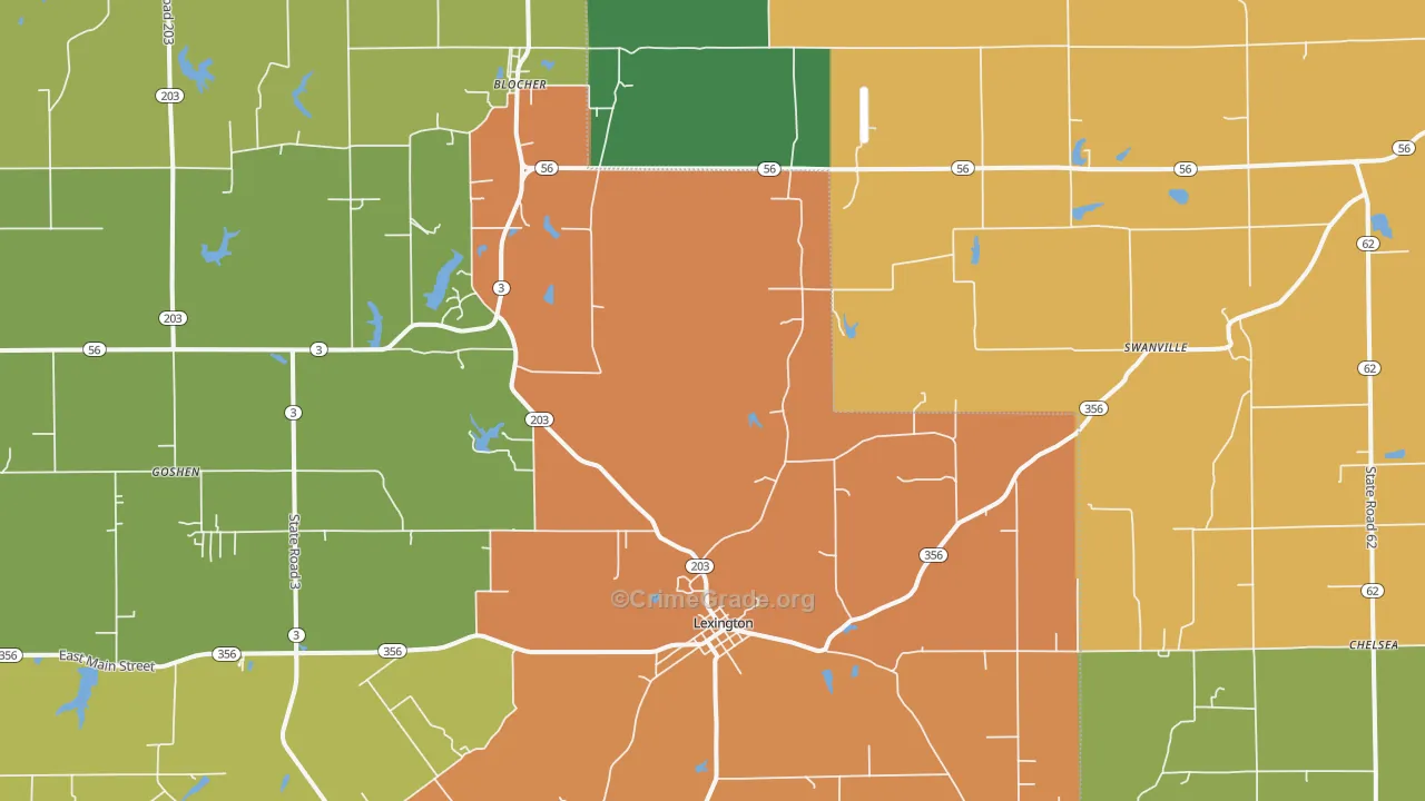 Lexington, IN Map of Murder Rates