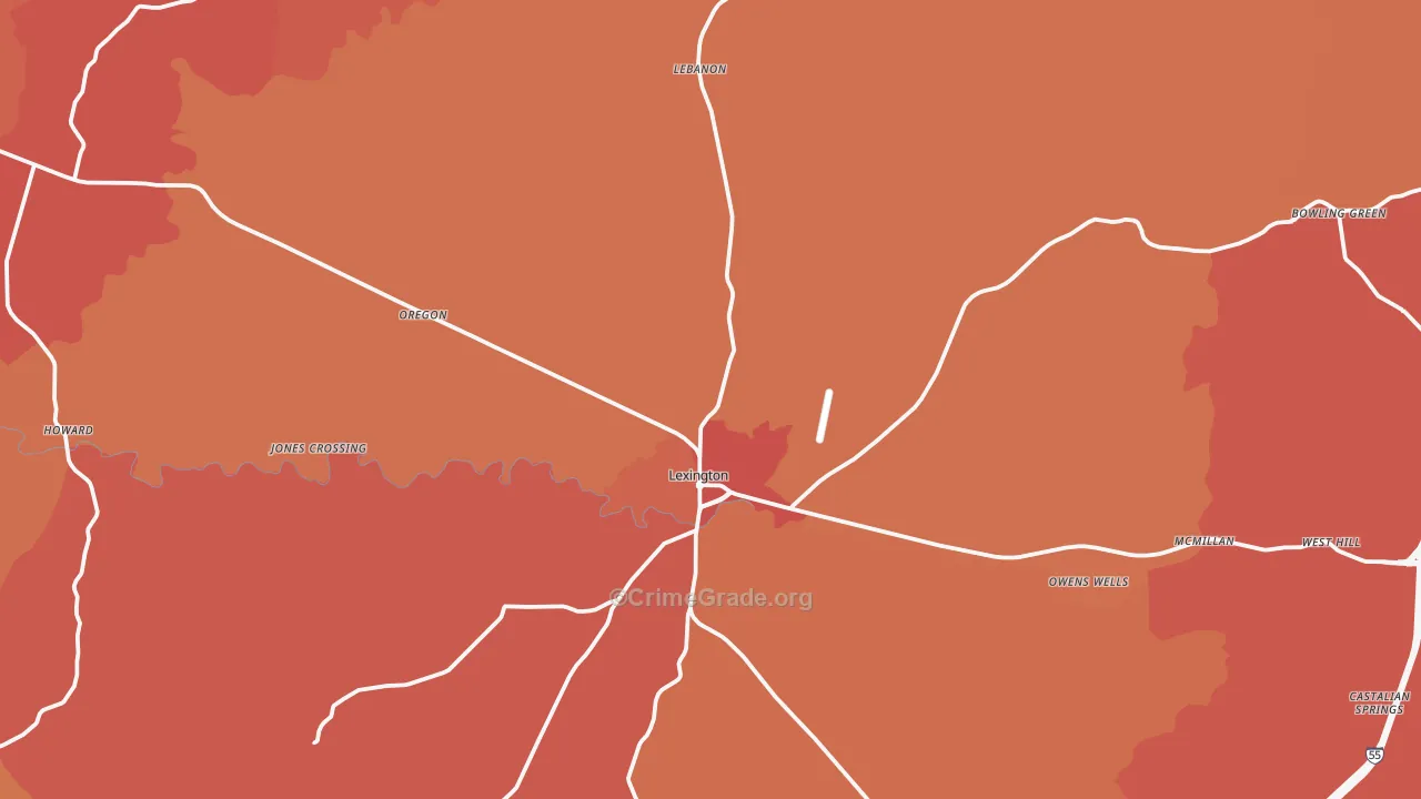 Lexington, MS Map of Murder Rates