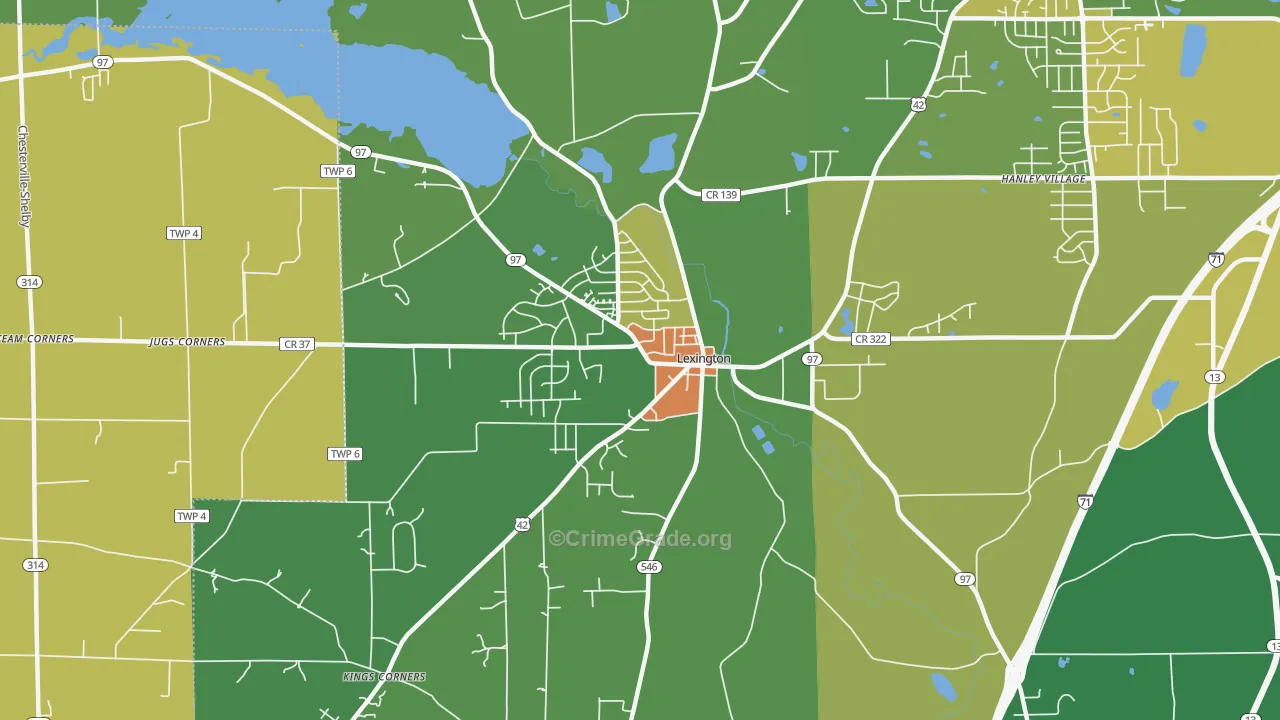 Lexington, OH Map of Murder Rates