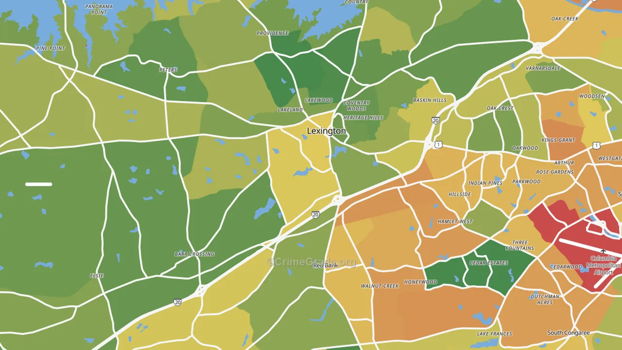 Lexington, SC Map of Murder Rates