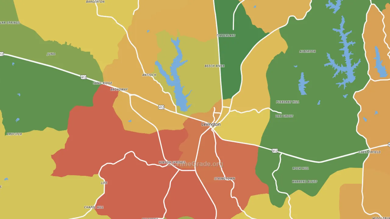 Lexington, TN Map of Murder Rates