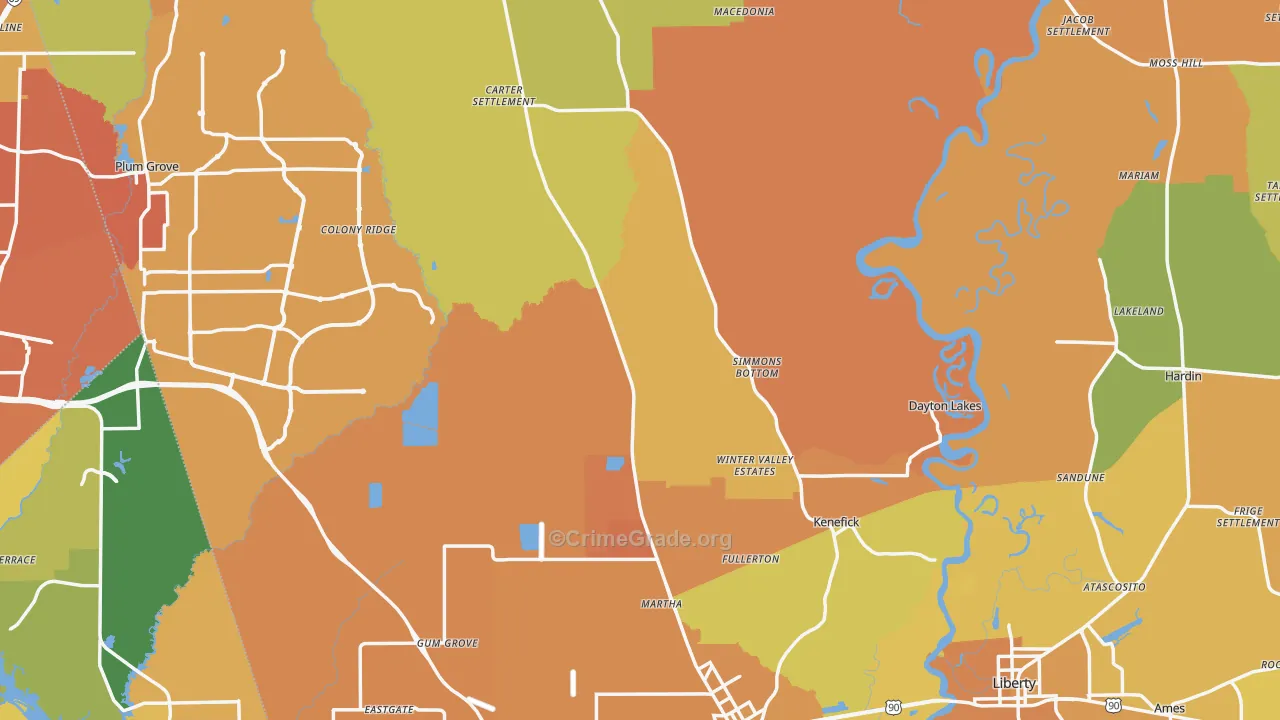 Liberty County, TX Map of Murder Rates
