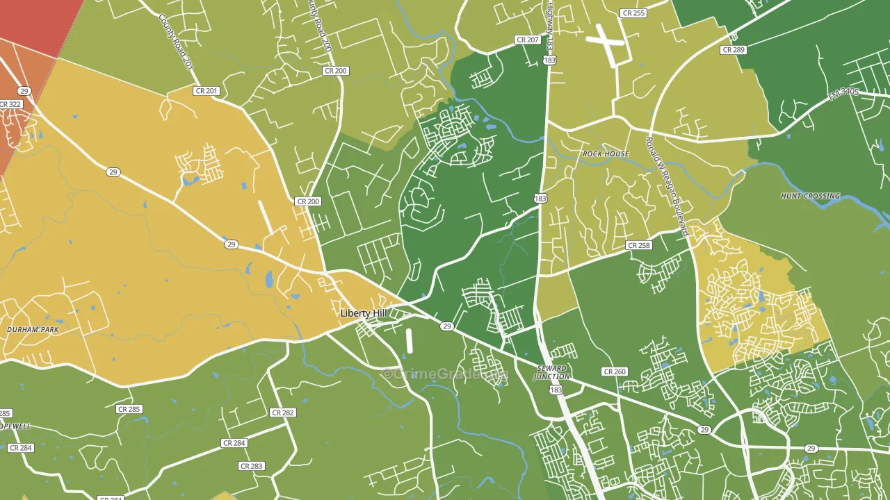 Liberty Hill, TX Map of Murder Rates