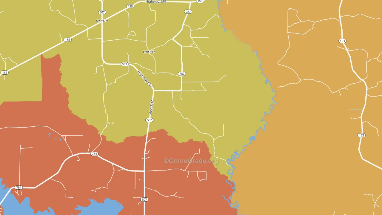 Liberty, LA Map of Murder Rates