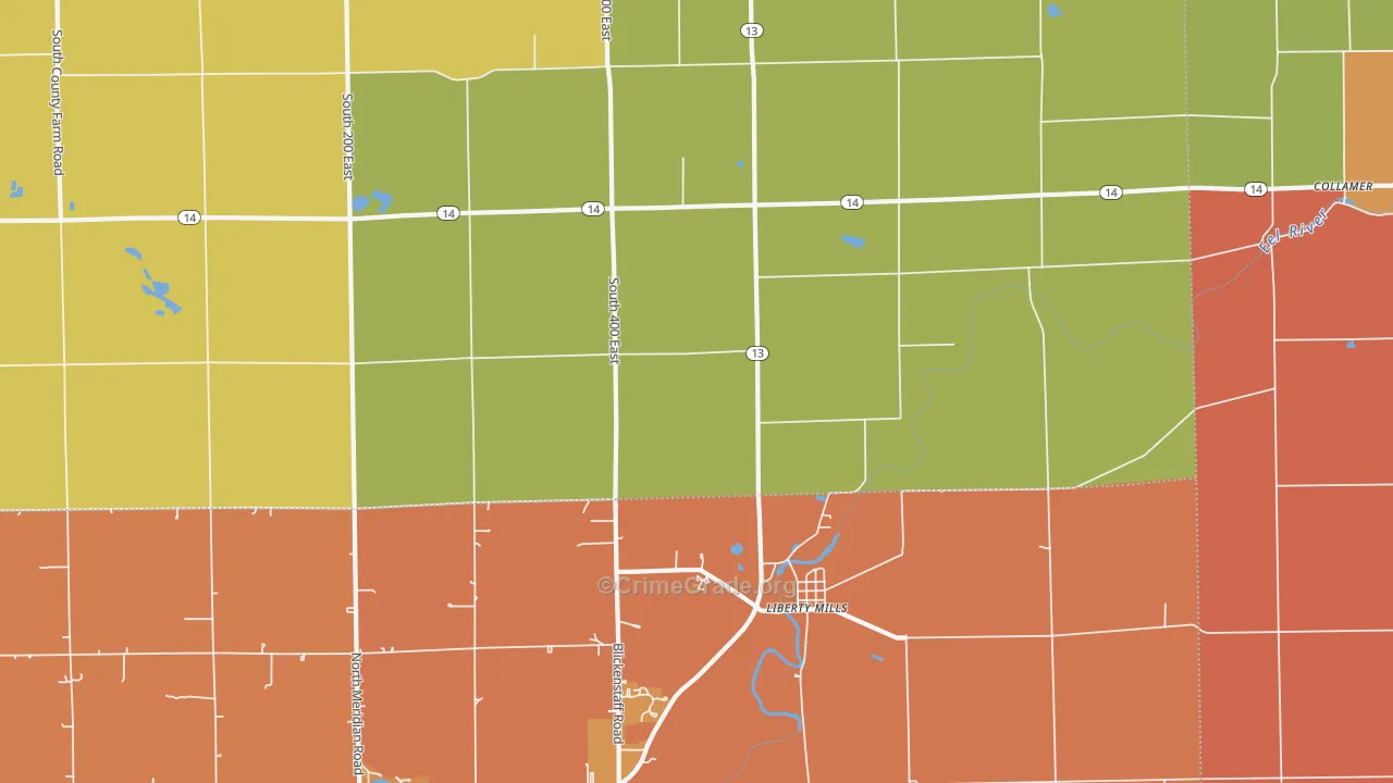 Liberty Mills, IN Map of Murder Rates