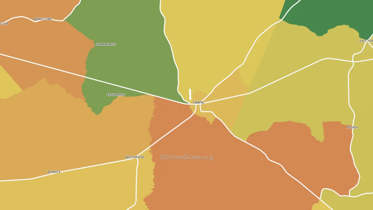 Liberty, MS Map of Murder Rates
