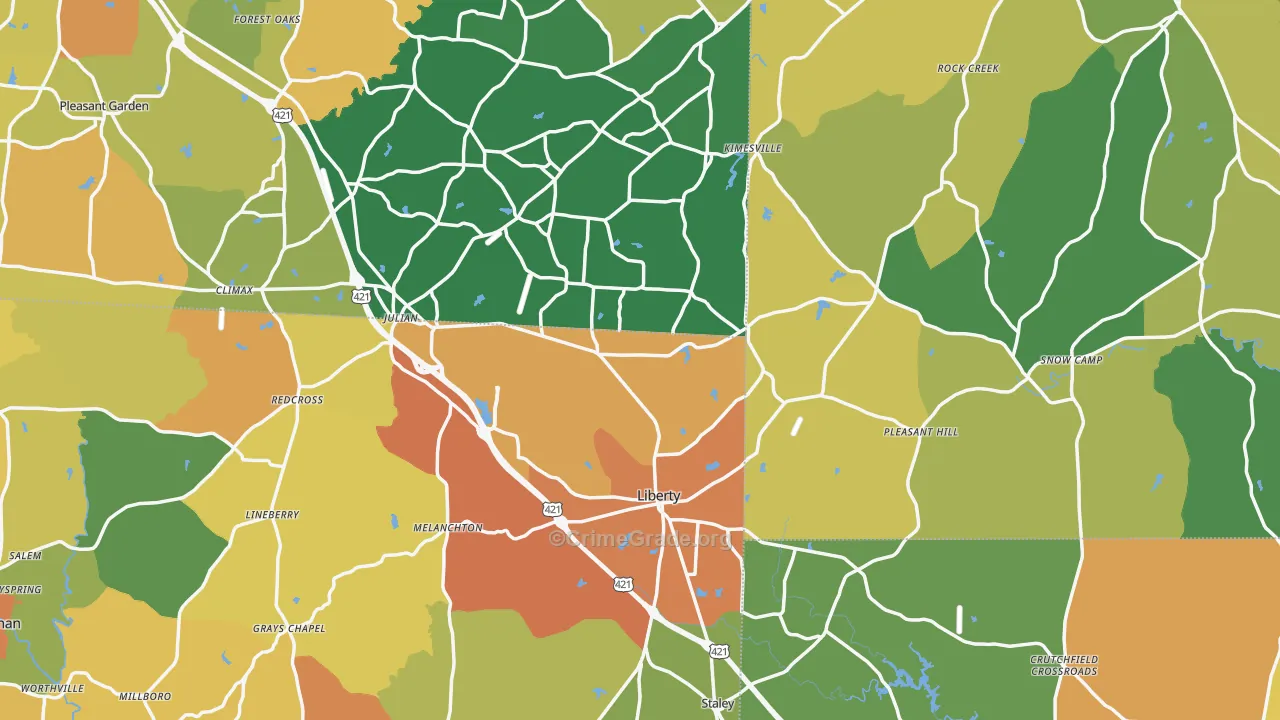 Liberty, NC Map of Murder Rates