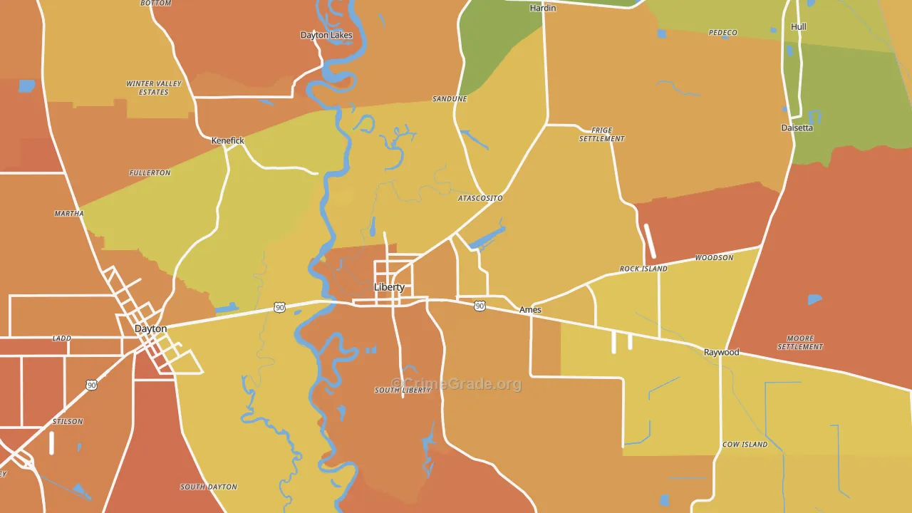 Liberty, TX Map of Murder Rates