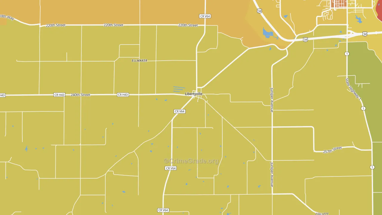 Libertyville, IA Map of Murder Rates