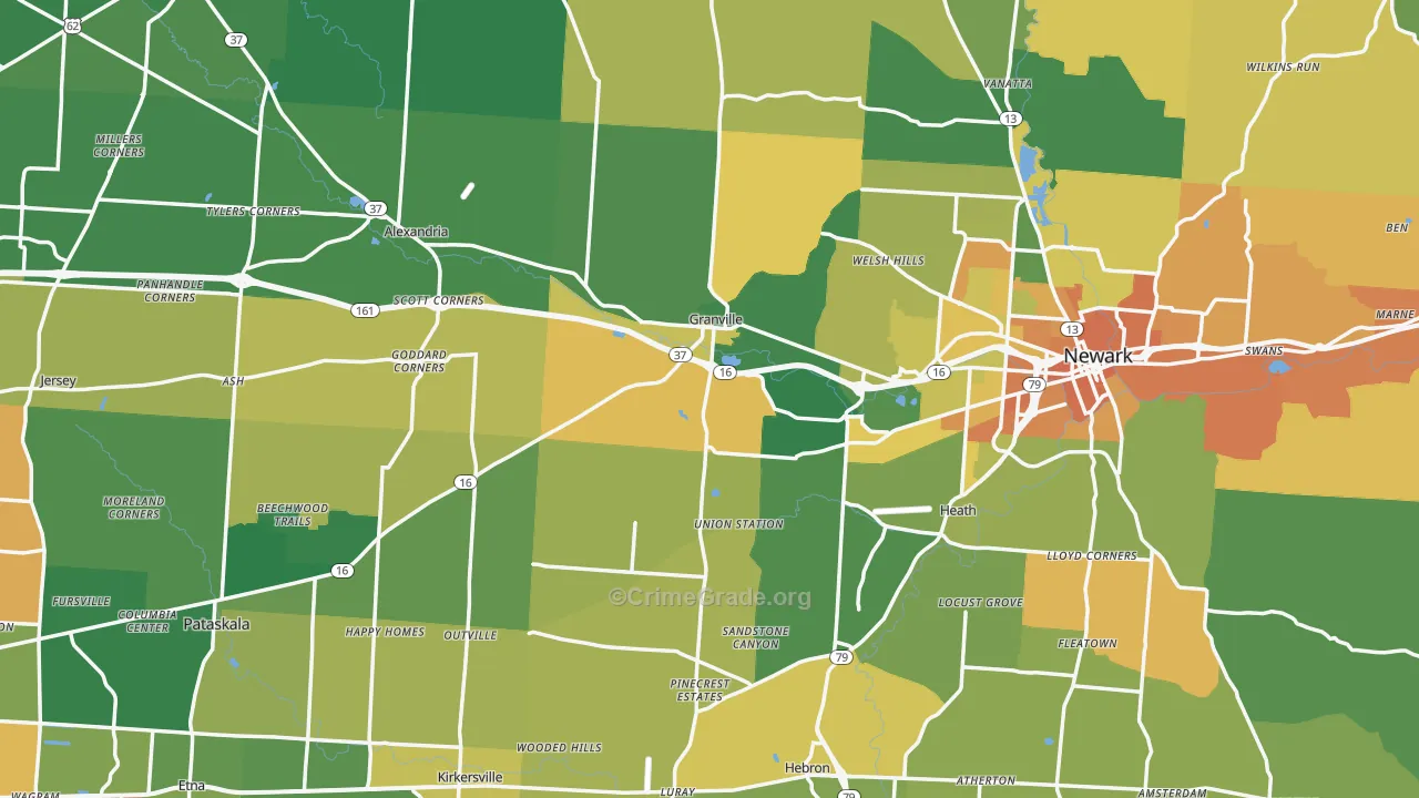 Licking County, OH Map of Murder Rates