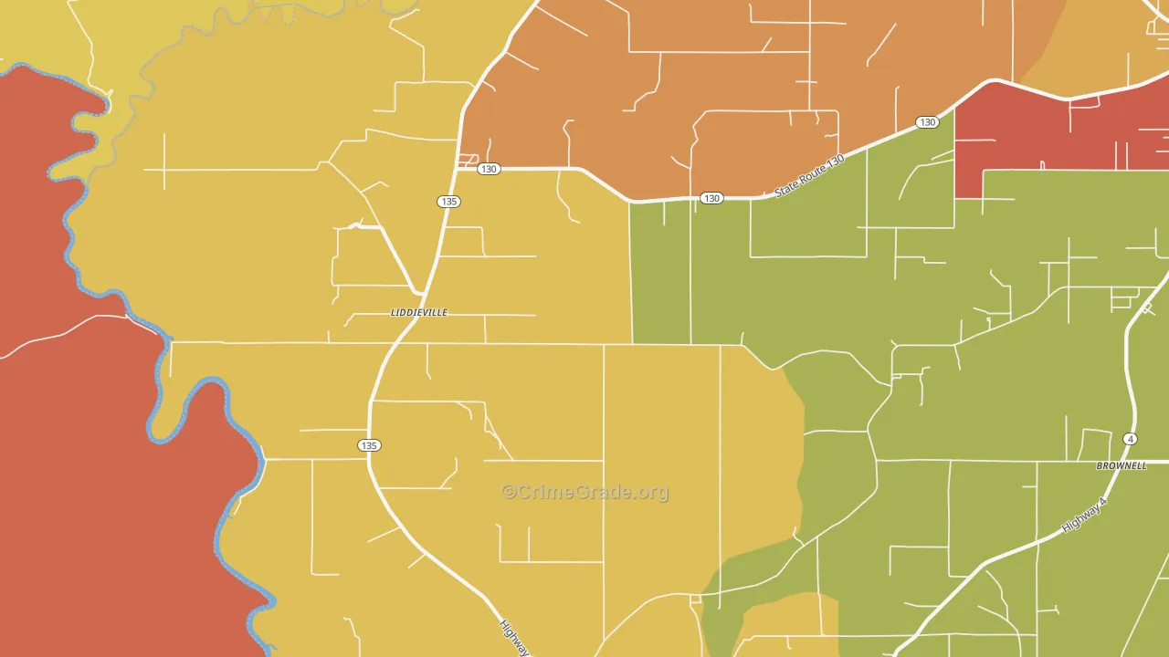 Liddieville, LA Map of Murder Rates