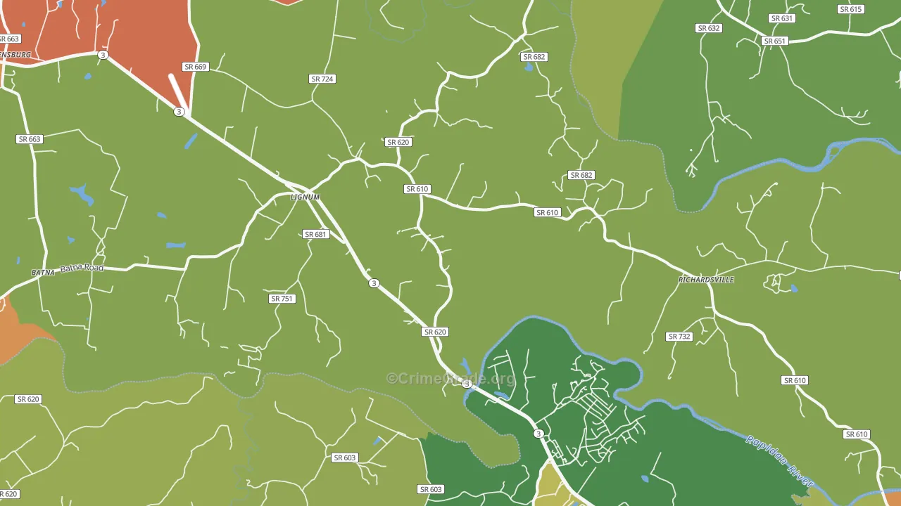 Lignum, VA Map of Murder Rates