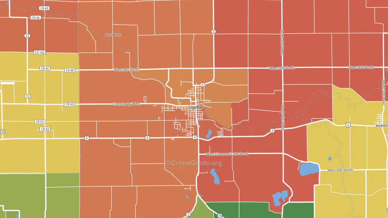 Ligonier, IN Map of Murder Rates