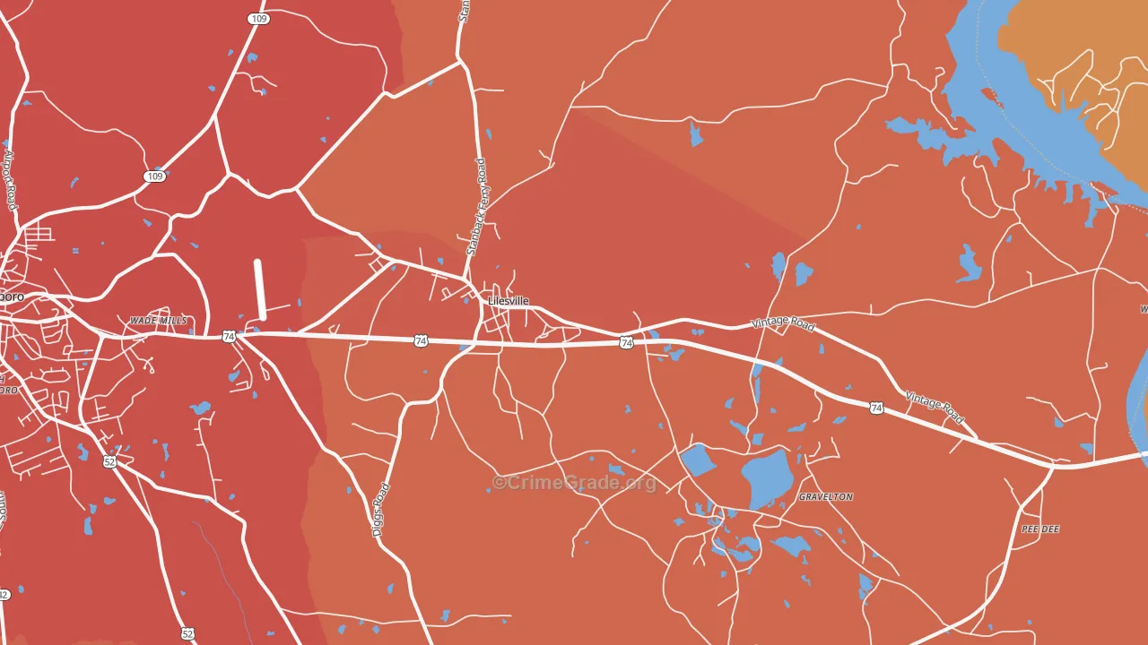 Lilesville, NC Map of Murder Rates