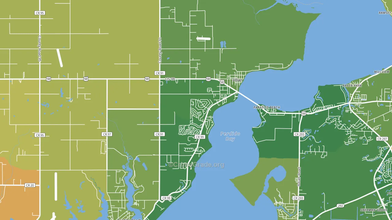 Lillian, AL Map of Murder Rates