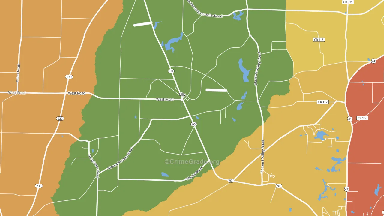 Lilly, GA Map of Murder Rates