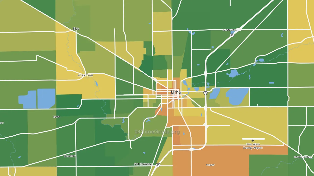 Lima, OH Map of Murder Rates