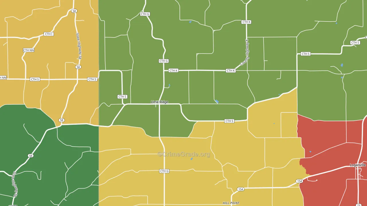 Lime Ridge, WI Map of Murder Rates