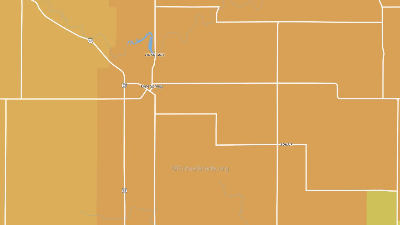 Lime Springs, IA Map of Murder Rates