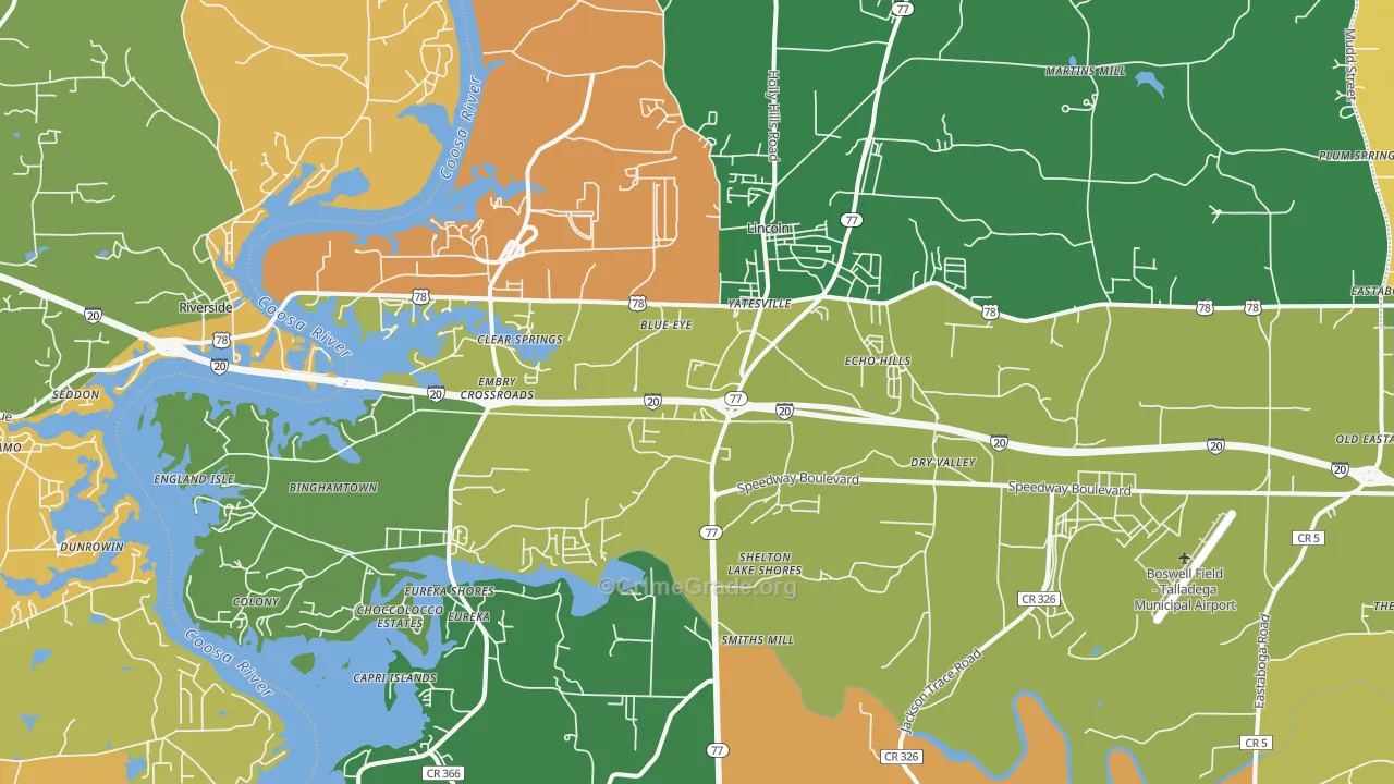 Lincoln, AL Map of Murder Rates