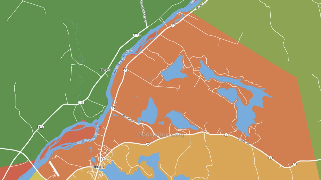 Lincoln Center, ME Map of Murder Rates