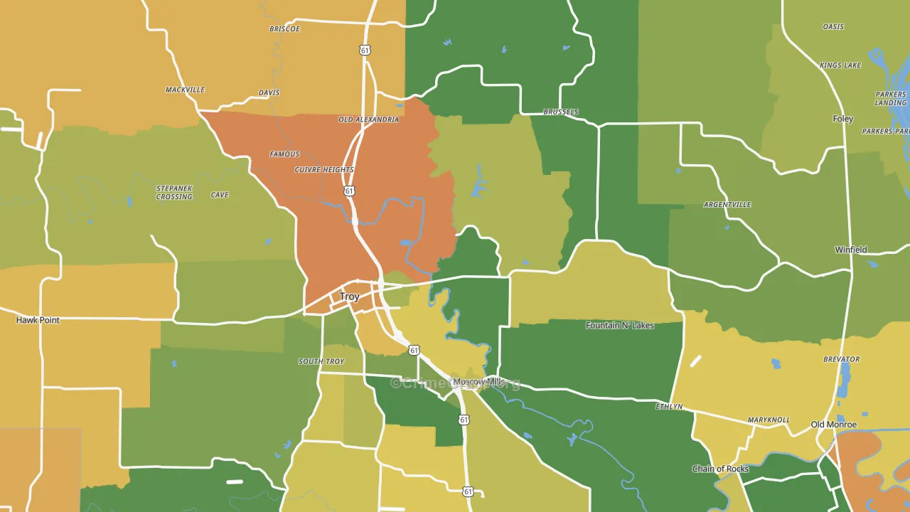 Lincoln County, MO Map of Murder Rates