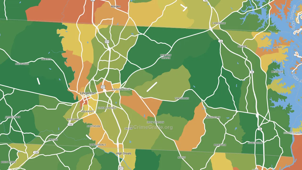 Lincoln County, NC Map of Murder Rates
