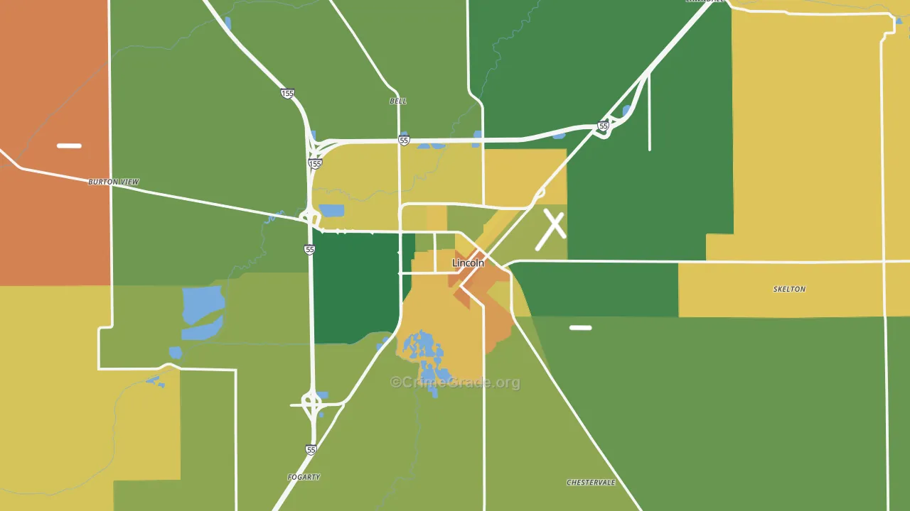 Lincoln, IL Map of Murder Rates