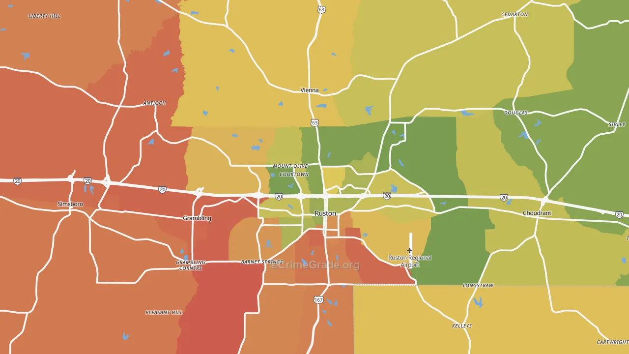 Lincoln Parish, LA Map of Murder Rates
