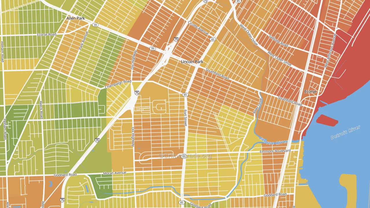 Lincoln Park, MI Map of Murder Rates